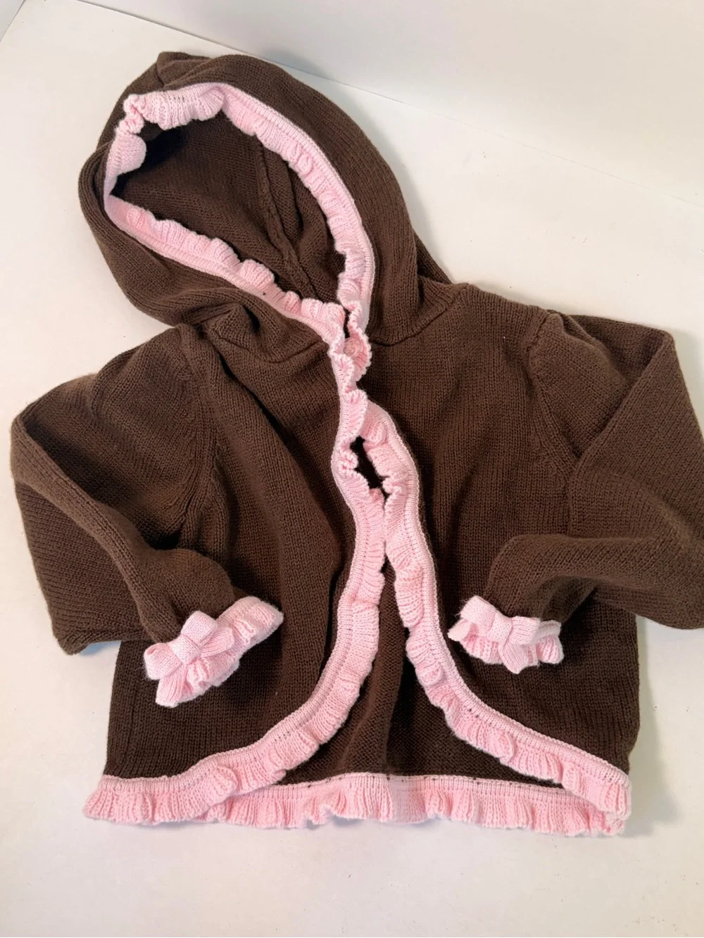 Gymboree Sweeter Than Chocolate Girls 2T Brown & Pink Ruffle Trim Hooded Sweater